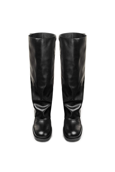Twist Metal Buckle Leather Look Boots