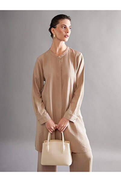 LC Waikiki Nevavm Lcw Grace Brown Judge Collar Women's Shirt Tunic with a Dif...
