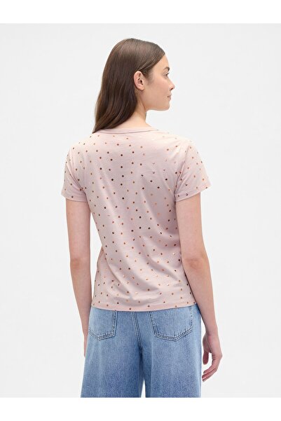 GAP Kadın Açık Pembe V Yaka Grafik T-Shirt