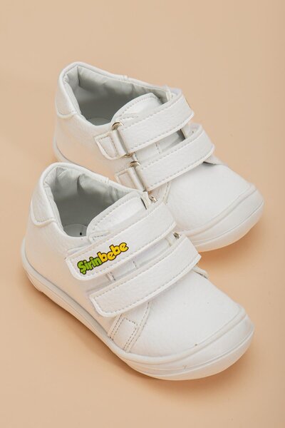 Dilimler Ayakkabı Şirinbebe Orthopedic Men's İlkadım Baby Shoes White Double Velcro