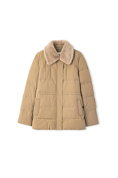 İpekyol Quilted Coat with Faux Fur Collar