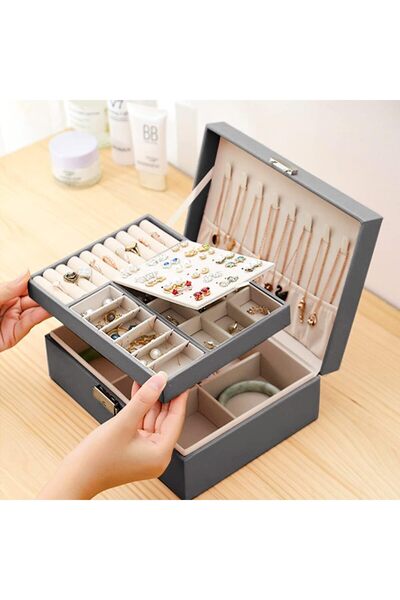 Generic PU Leather 2-Layer Jewelry Box w/ Lock: 74 Earring/Ring/Necklace Storage, Gift for Women