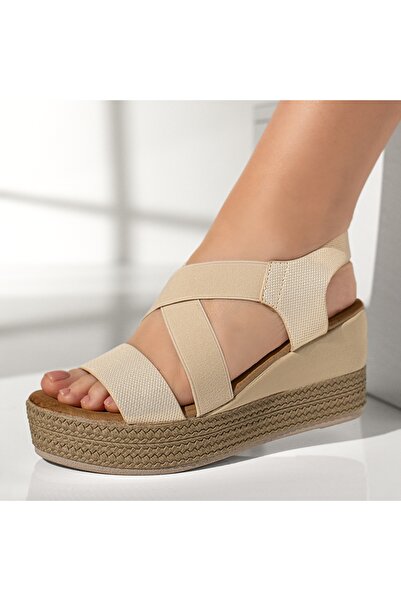 Modlet.ro Women's beige platform sandals MOD11583