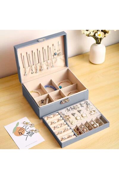 Generic PU Leather 2-Layer Jewelry Box w/ Lock: 74 Earring/Ring/Necklace Storage, Gift for Women