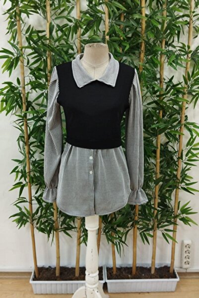 Mossta Οθωμανική μπλούζα με γιακά και κουμπιά μπροστά - Μαύρη