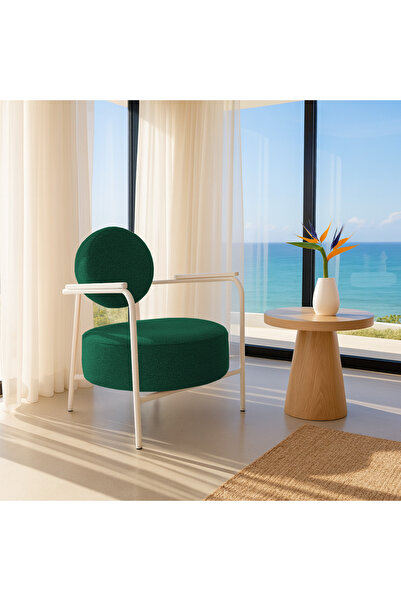 Azra Mobilya Venüs Modern Berjer | Soft Kumaş | Beyaz Metal Ayaklı Koltuk | Ev & Ofis | YEŞİL