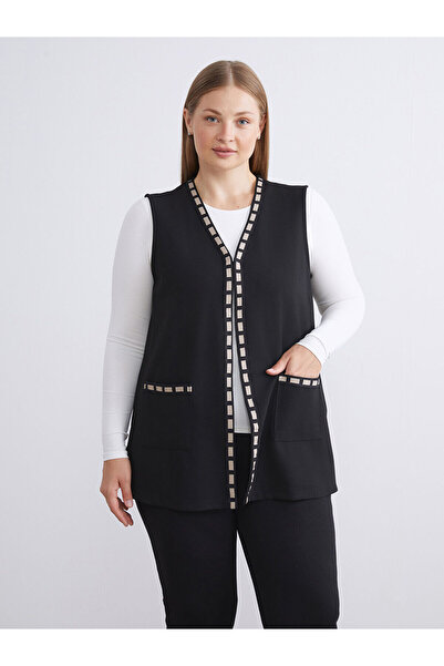 LC Waikiki Black V-Neck Embroidered Women's Vest