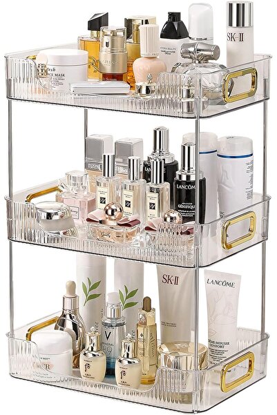 genernic منظم بلاستيكي شفاف بثلاث طبقات | صينية كبيرة لمستحضرات التجميل والعن...