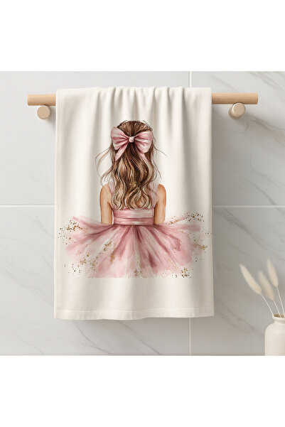Else Dekor Pink Ballerina Patterned Decorative Washable Cotton Bathroom Kitchen Oven Hand Towel