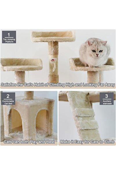 RADIOTRONICS شجرة القطط، برج قطط كبير بطول 170 سم مع أعمدة خدش (بيج، أربع طبقات)