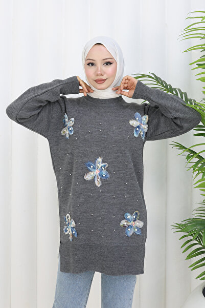 benguen Floral Knitwear Tunic S3010 Anthracite