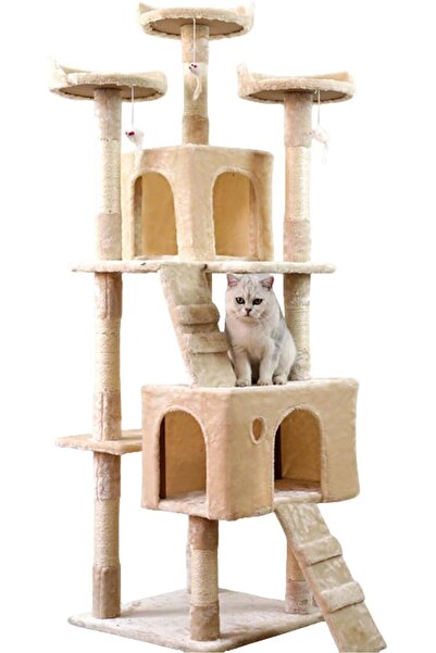 RADIOTRONICS شجرة القطط، برج قطط كبير بطول 170 سم مع أعمدة خدش (بيج، أربع طبقات)