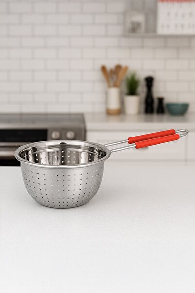 Qerhome Deep Stainless Steel Strainer with Silicone Handle - Fruit and Vegetable Washing Sieve 28 cm