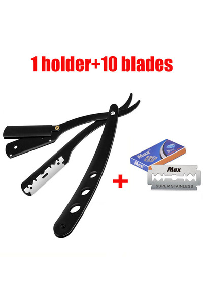 Choice3 1 black and 10 pcs ( 1 Holder+10/20 Blades )Straight shaver arm, men's folding manual shaver, men's