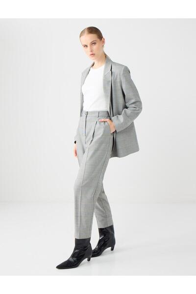 Jimmy Key Grı Normal Bel Düz Kesim Desenli Dokuma Pantolon