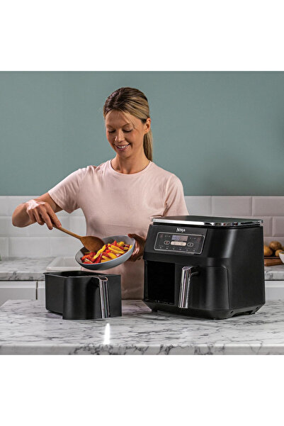 NINJA Friteuză cu aer cald AF300EU, 2470W, 7,6 L, 6 programe, 2 zone de gătit independente, neagră