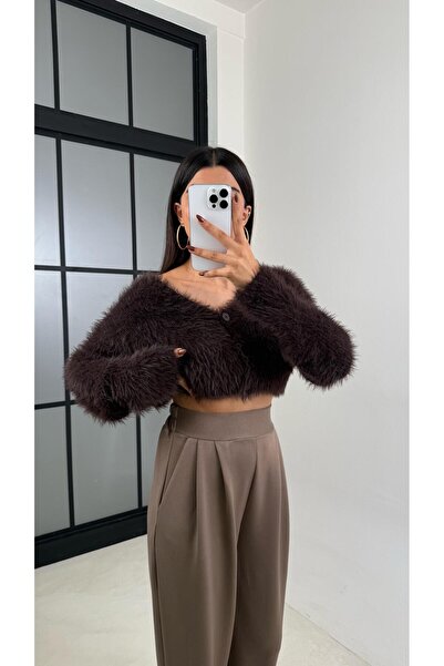 Gaus Kahve Beli Lastikli Modal Kumaş Şalvar Pantolon GAUS-00210