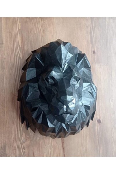 Yaratıcı sanatlar atölyesi Büyük Boy Kübik Siyah Aslan Başı Duvar Biblosu Duv...