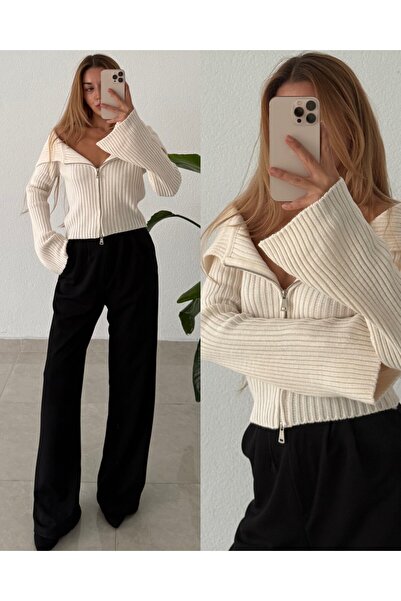 pelish Ζακέτα πουλόβερ με διπλό φερμουάρ Madonna Collar