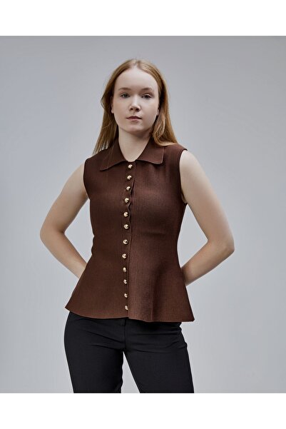 ravco Düğmeli Kolsuz Triko Gömlek