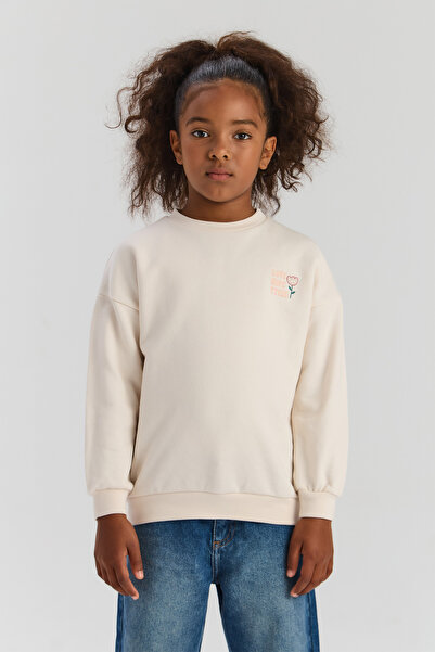 Tyess Basic Girl Ecru Sweatshirt