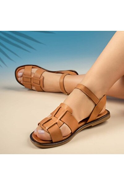 Modlet.ro Sandale damă din piele maro cu barete plate MOD13635