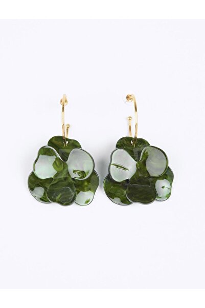 Jimmy Key Yeşil Çiçek Desenli Yaprak Detaylı Küpe