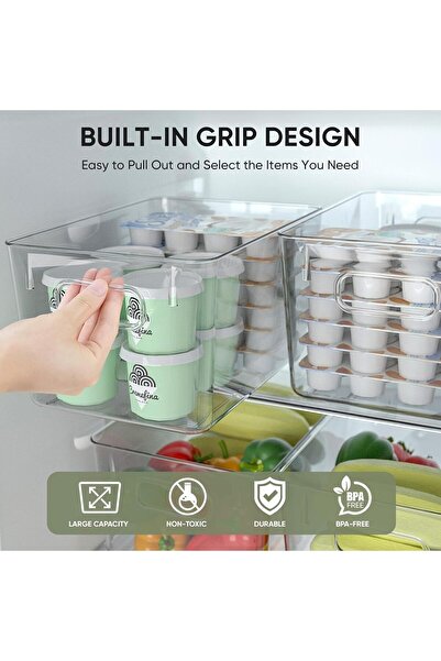 Eworld Clear Plastic Storage Bins – BPA-Free Stackable Pantry & Fridge Organizers with Handles,6Pcs