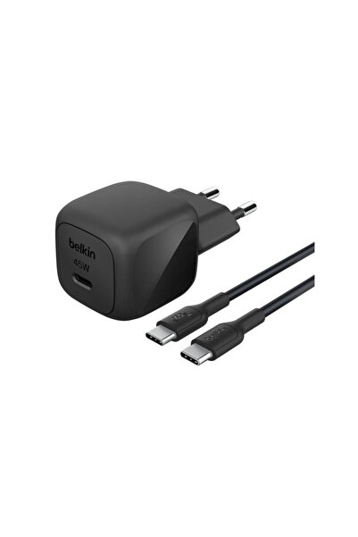 Belkin WCA013 45W Hızlı Duvar Şarjı + 1M Kablo USB-C Kablo - Siyah