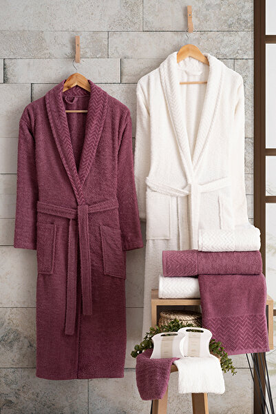 OZNHOME طقم بيجامة مكون من 6 قطع باللون الكريمي والبوردو لشخصين