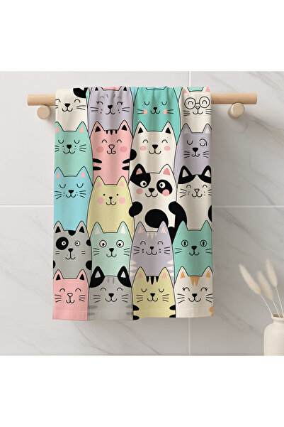 Else Dekor Colorful Cats Patterned Decorative Washable Cotton Bathroom Kitchen Oven Hand Towel