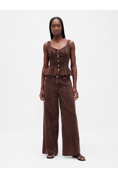 GAP Kadın Kahverengi Mid Rise UltraSoft Baggy Jean Pantolon