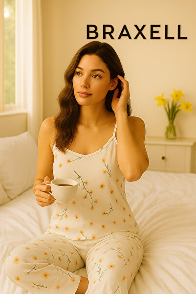 TEKNOCEPNET Women's White Rope Strap Floral Patterned Pajama Set-(17952) - Bs4466-5089