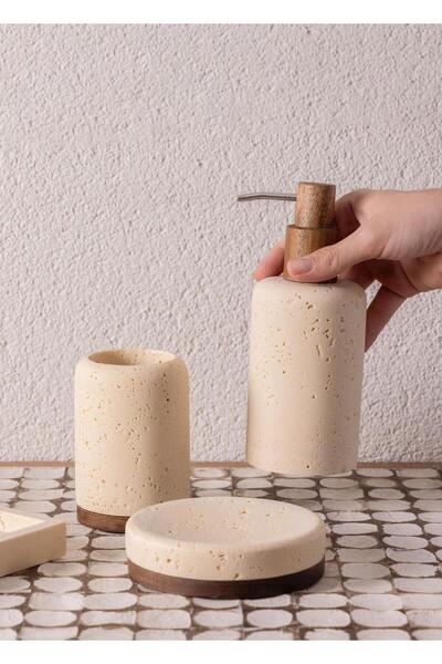 The Mia Travertine Banyo Seti Bej 3 Parça