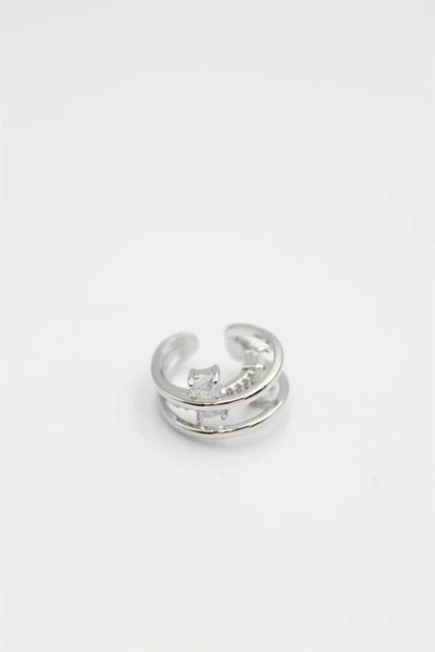 HarmonyAura Stoned Cartilage Earrings - Silver