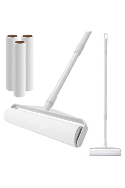 Generic مجموعة إزالة الشعر بأسطوانة الوبر الكبيرة بعرض 24 سم من Beauenty للأرضيات والسجاد، 2 في 1 بمقبض طويل قابل للتمديد