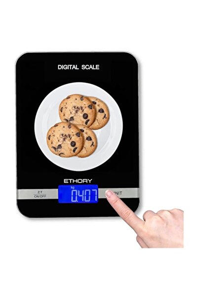 Generic ميزان مطبخ رقمي من إيثوري، ميزان طعام من البلاستيك والزجاج عالي الجودة يزن جرامًا وأونصة للخبز