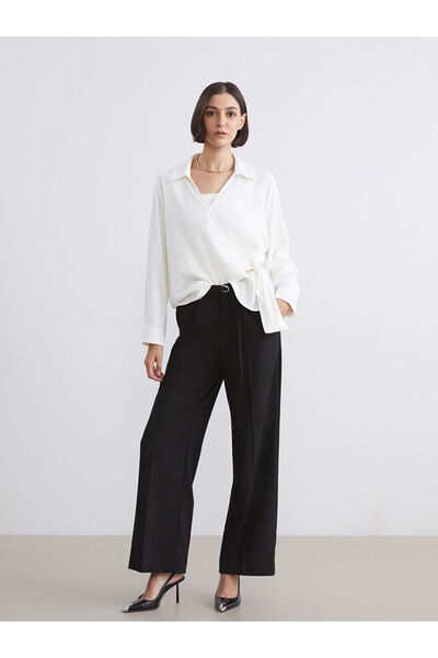 LC Waikiki Wide Leg Women's Pleated Pants with Belt