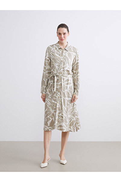 LC Waikiki Rochie cămașă verde cu model și curea în talie