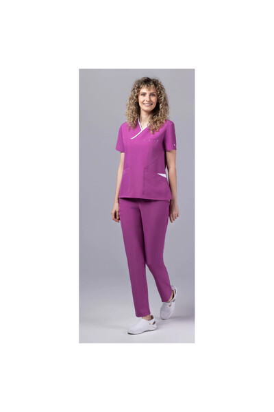 OEM Costum medical PREMIUM ONYX Premium pentru femei, violet cu căptușeală albă