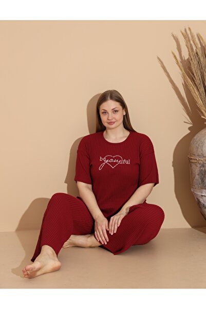 Intisimo Women's Pajamas, Cotton, Large Size, BeYOUtiful, Bordeaux Red - 5XL