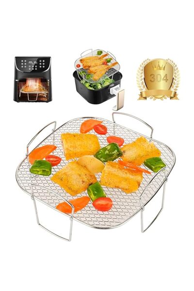 Generic رف مقلاة هوائية FDTY لمقلاة هوائية سعة 5.5 لتر، ملحقات مقلاة هوائية مربعة مقاس 8 بوصات مصنوعة من الفولاذ المقاوم للصدأ 304