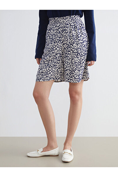 LC Waikiki Navy Blue Patterned Women's Shorts with Elastic Waist