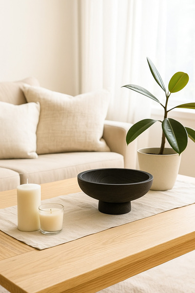 MARIA HOMES Black Wooden Decorative Bowl with Pedestal Base – Modern Centerpiece