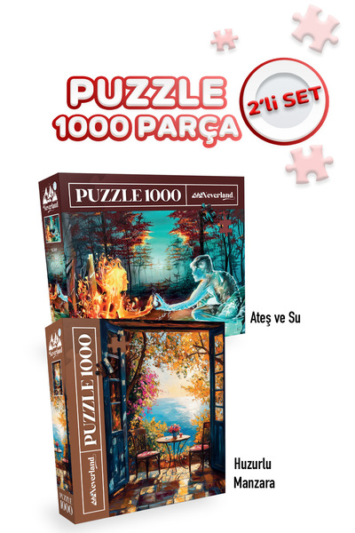 Neverland 2 ADET 1000 PARÇA PUZZLE- ATEŞ VE SU VE HUZURLU MANZARA
