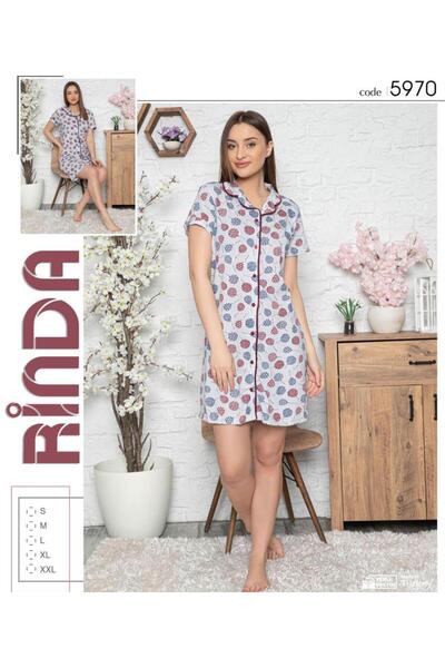 Intisimo Pijamale de damă, cămașă de noapte, nasturi, albastru/multicolor - S