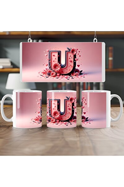 Beramussa U Initial Letter Trophy, Trophy in Full Plating with Heart in Pink ...