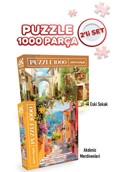 Neverland 2 ADET 1000 PARÇA PUZZLE- ESKİ SOKAK VE AKDENİZ MERDİVENLERİ