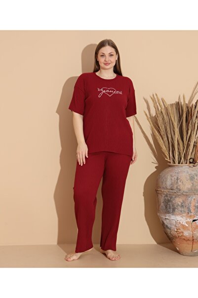 Intisimo Women's Pajamas, Cotton, Large Size, BeYOUtiful, Bordeaux Red - 5XL