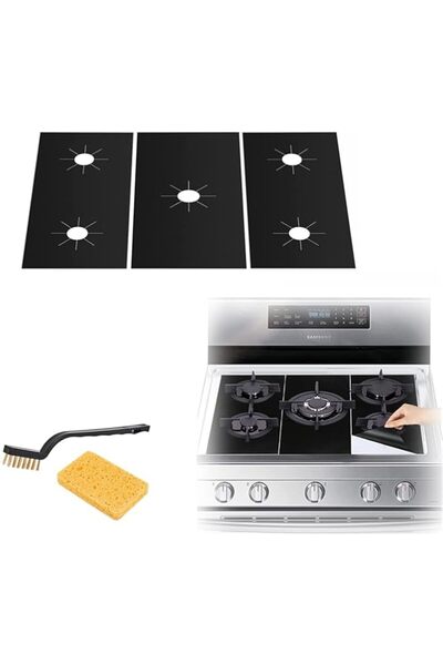 Generic أغطية مواقد مكونة من 3 قطع لحماية مواقد الغاز (سمك 0.4 مم)، طويلة جدً...